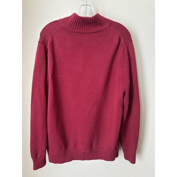 LL Bean Men’s Size Large Red 100% Cotton Quarter Zip Sweater - Picture 3 of 4